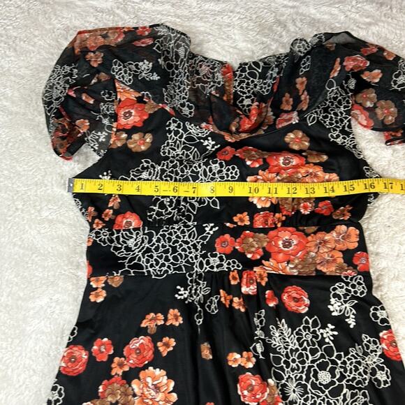 Vintage 70s Unbranded flutter collar black orange floral print maxi dress, small - Picture 5 of 9
